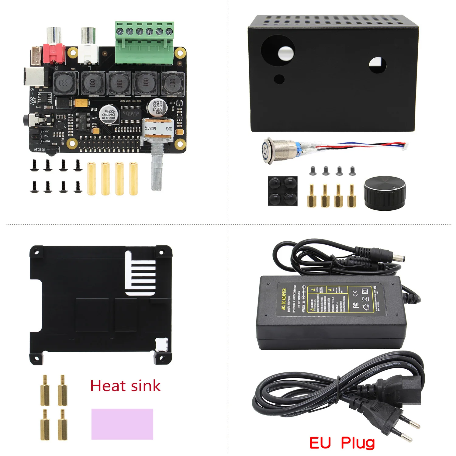 Плата расширения звука Raspberry Pi 4 Model B X400 I2S и металлический чехол с радиатором для