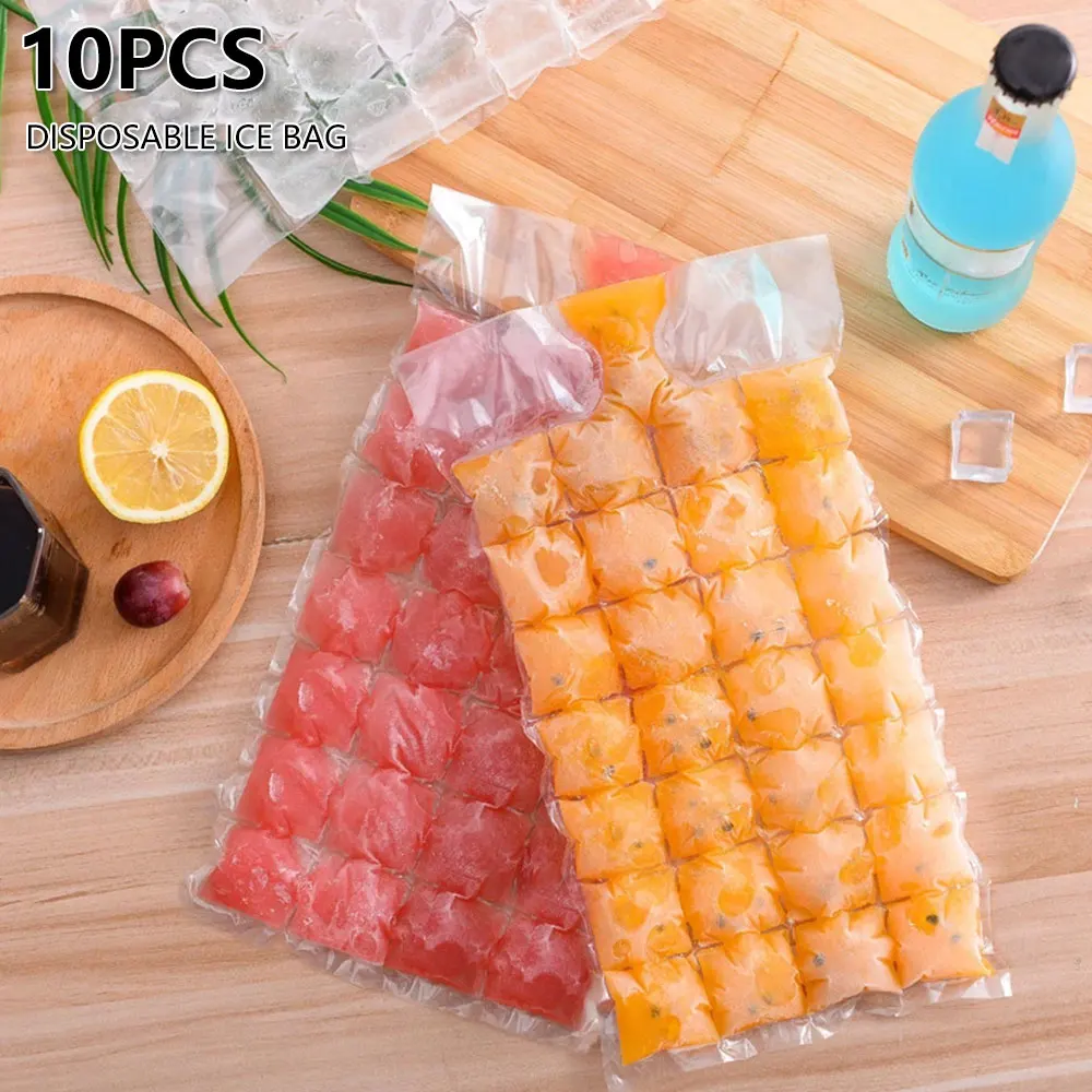 

10 PCS Disposable Ice Cube Bags/Fridge Ice Cube Bags/Ice Cubes Maker Bags BBQ Party Kitchen Gadgets PE Clear 5.5 silk