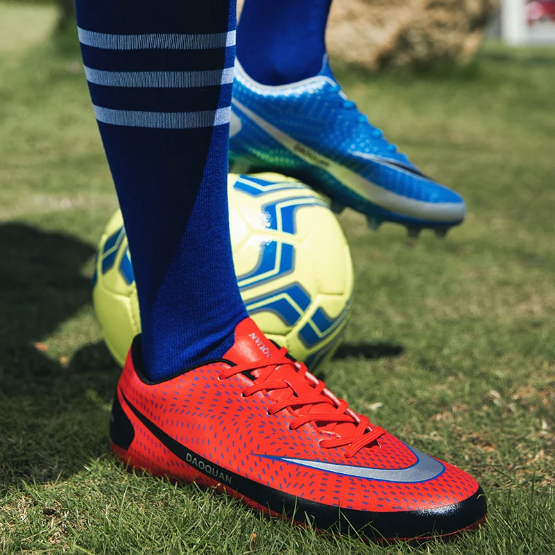 New Blue Red Men's Cheap Soccer Shoes Kids Boy Girls Football Shoes Sneakers Turf Futsal Shoes Men Non-Slip AG/TF Soccer Cleats