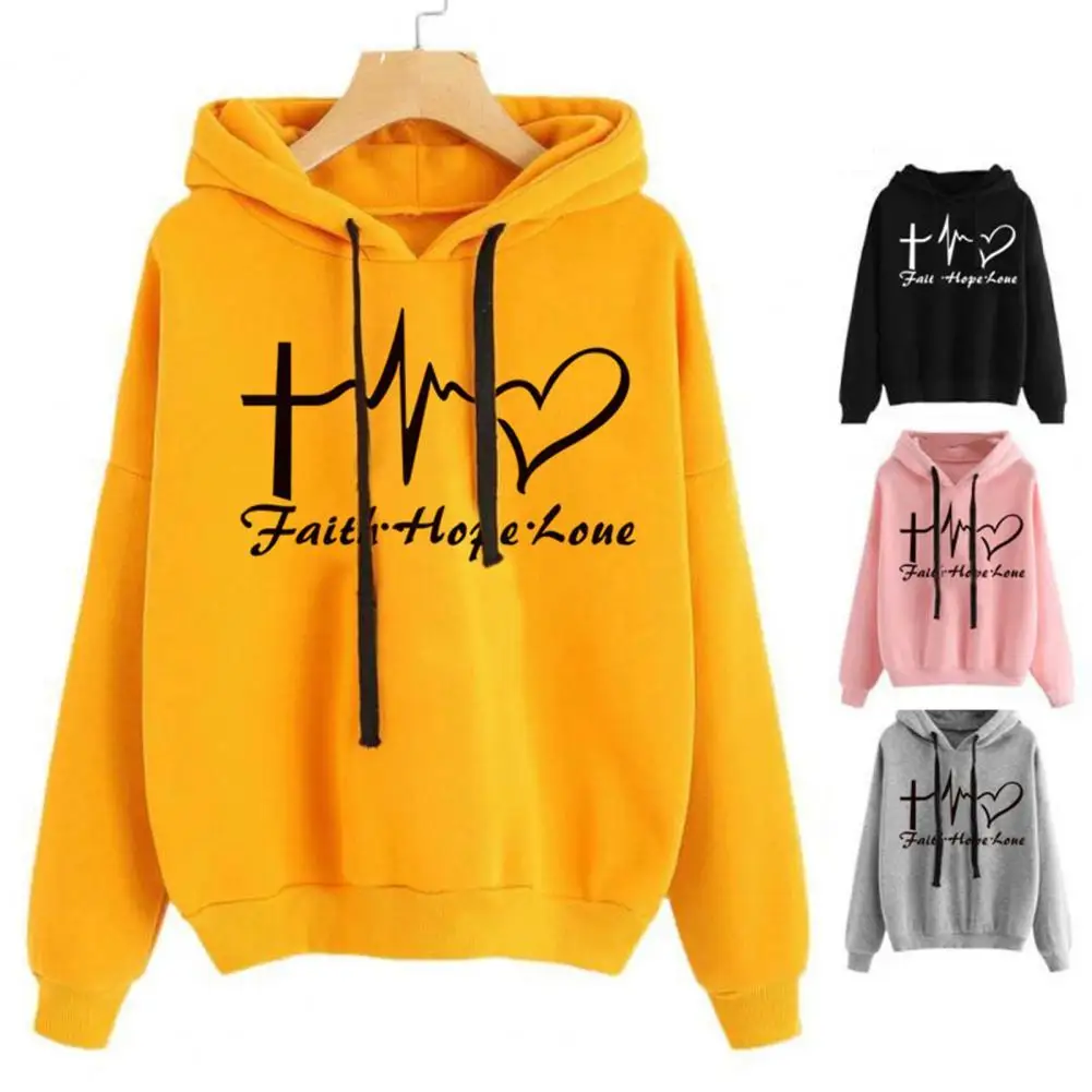

Women's Hoodie Heart Print Letters Spring Autumn Pure Color Hoodie All Match Long Sleeve Harajuku Sweatshirt Streetwear худи