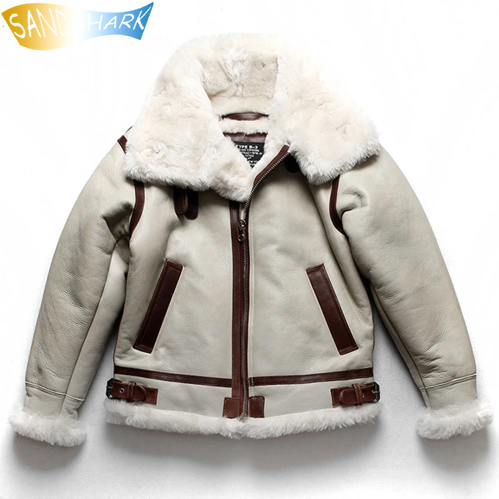 

Genuine Sheepskin Leather Coat For Men Winter Warm Clothing Real Sheep Shearing Jacket Male White Wool Fur Overcoat Hommes Veste
