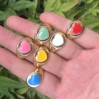 new ins creative multicolor love heart ring simple retro colorful drop oil peach heart ring for women girls fashion jewelry gift