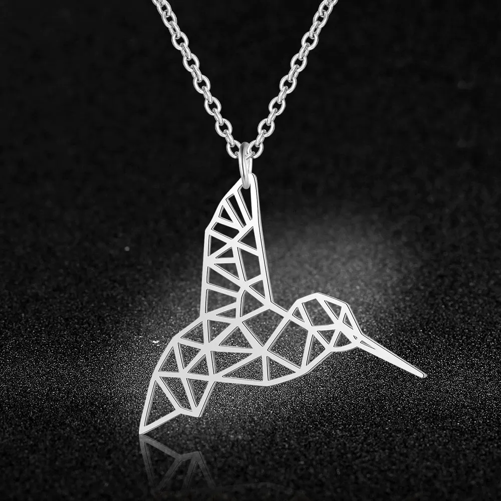 100% Настоящее ожерелье из нержавеющей стали с полым Колибри модное кулоном в виде