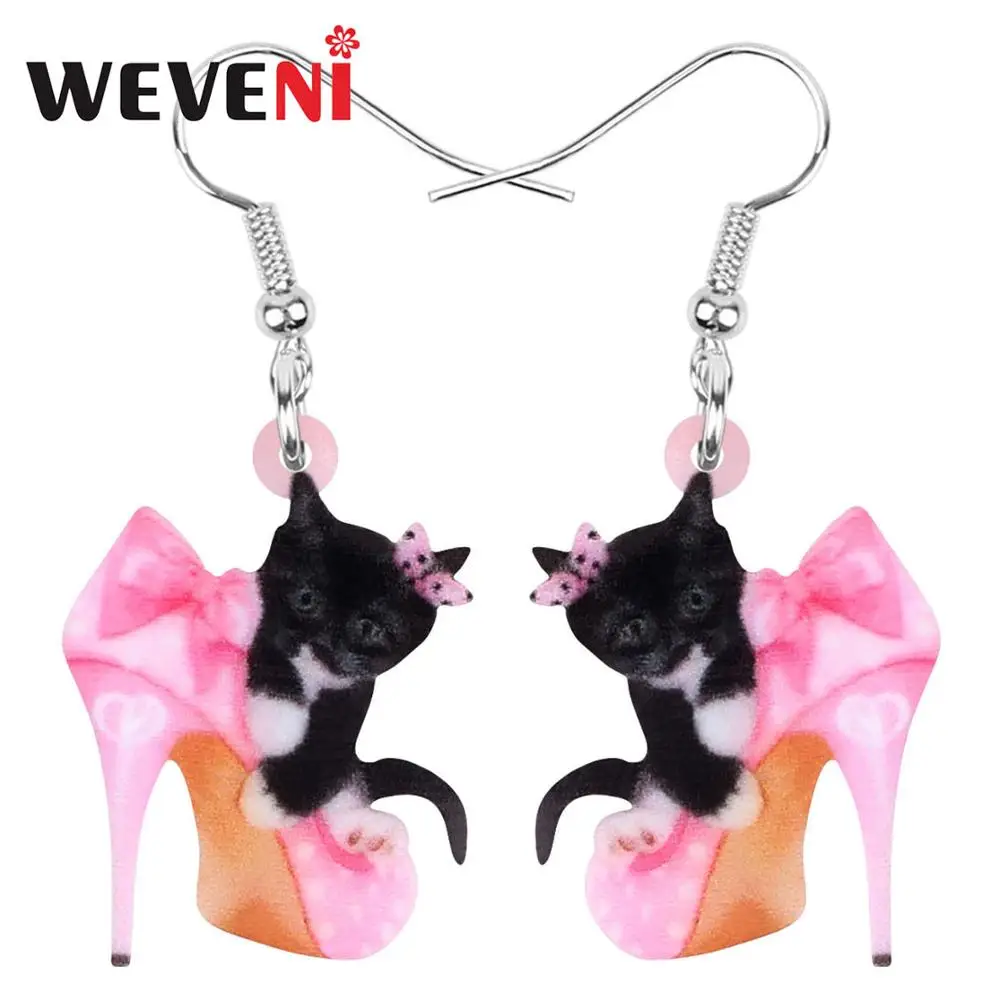 WEVENI акриловые на День святого Валентина высокие каблуки черный кот серьги