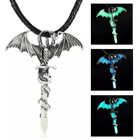luminous necklace glowing night fluorescence glow in the dark sword vintage dragon pendant necklace for men women party hallowen