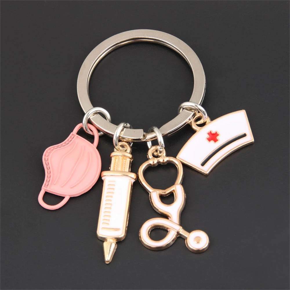 

Doctor Keychain Medical Tool Key Ring Injection Syringe Stethoscope Nurse Cap Mask Medico Key chain Gift DIY Jewelry Handmade