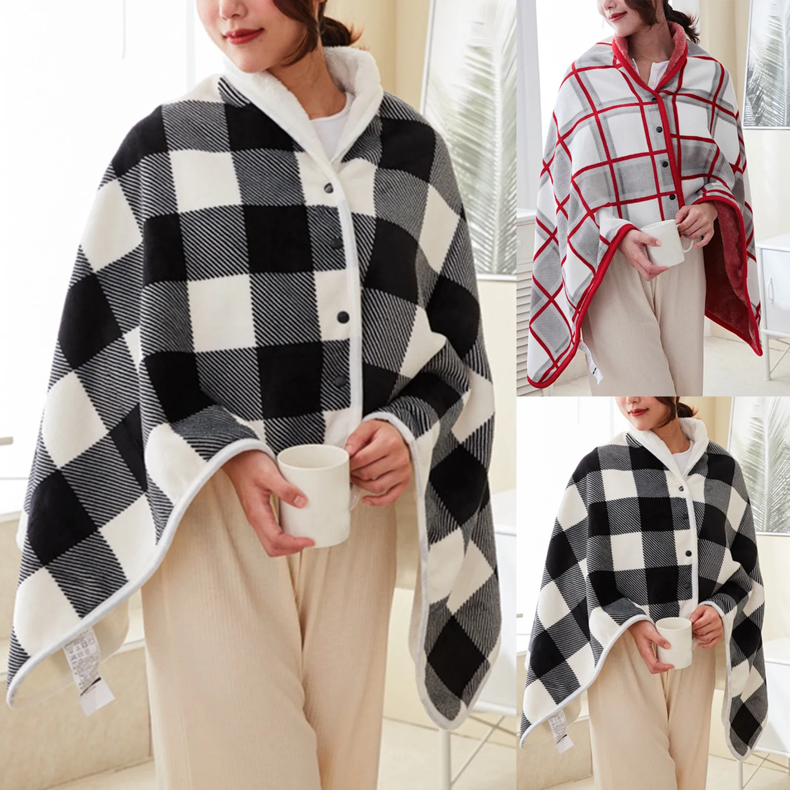 

Women's Travel Plaid Shawl Wrap Open Front Poncho Cape For Fall Winter Open Front Poncho Cape Color Block Shawls Winter Blanket