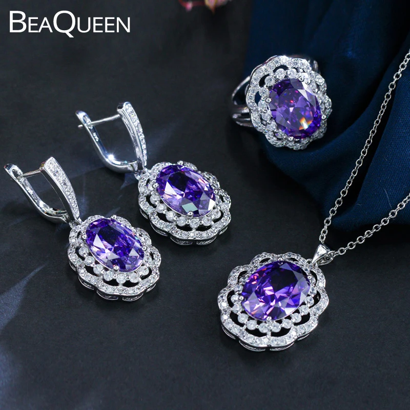 BeaQueen великолепные большие овальные фиолетовые Австрийские кристаллы кольцо