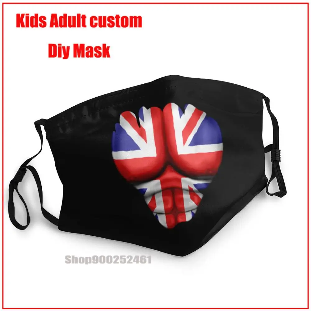 

UK Flag Ripped Muscles Six Pack Chest DIY face maks fashion washable reusable face mask kids mouth mask with design funny