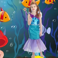 the little mermaid costume for girls princess party dress kids summer beach frocks fancy child fairy tale ariel clothing