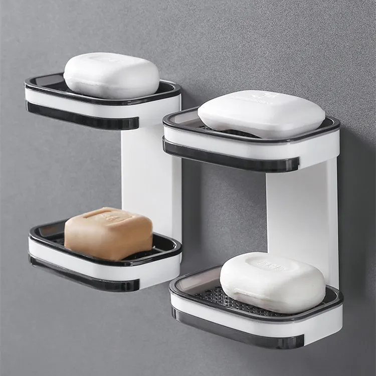 Настенный двухслойный держатель для мыльницы без перфорации ящик слива губки