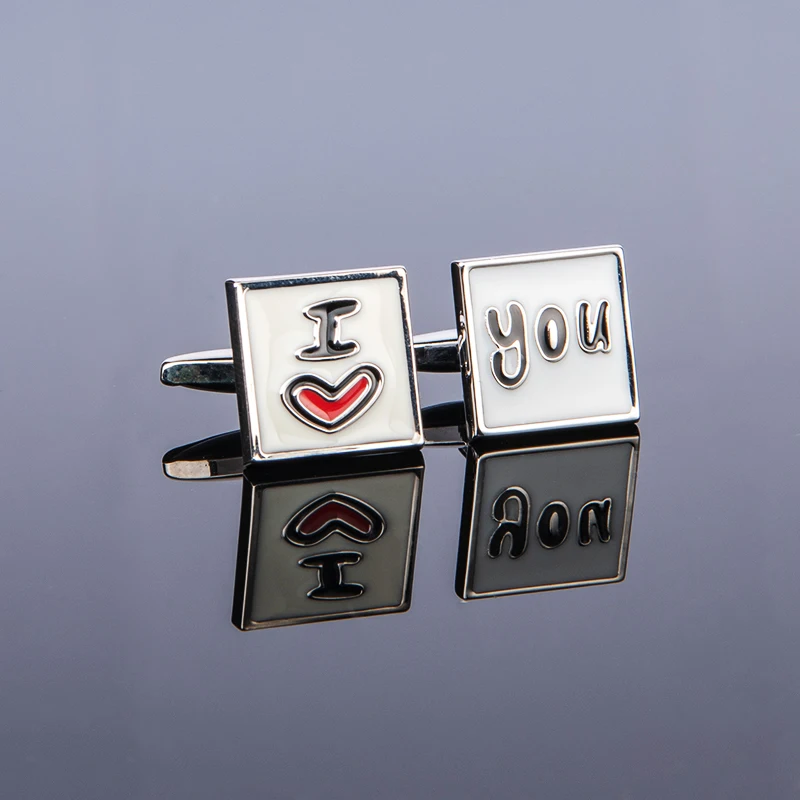Romantic Enamel Square Cufflinks I Heart You Cuff Button Love Theme Jewelry For Wedding Groom Lovers Party Husband Gift
