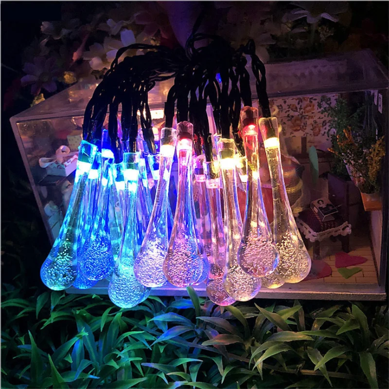 

STINYTECH Solar LED Water Drop String Decoration Garden Light 6.5m/30leds 7m/50leds 11m/60leds 8 Modes Waterproof Outdoor Stings