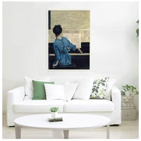 vintage play piano girls poster figure canvas painting pop wall art pictures on canvas for living room gallery home decor