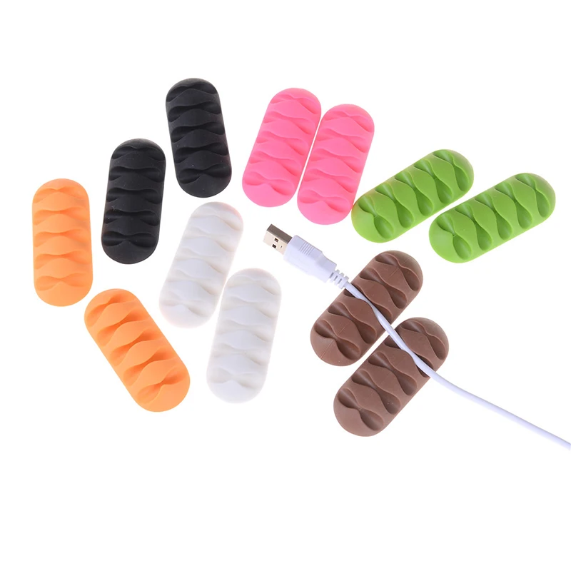 

2Pcs/set Office Desk Cable Organizer Self Adhesive Silicone Wire USB Charger Cord Winder Cable Clip Data Line Storage Holder