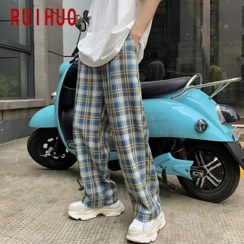 

RUIHUO штаны-шаровары в клетку Штаны Для мужчин брюки Повседневное джоггеры Штаны Для мужчин лодыжки-Длина впитывает пот и Штаны в стиле «хип-х...