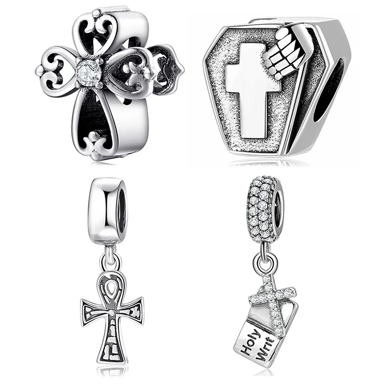 

S925 pure silver beads creative hollow cross series beads DIY Bracelet accessories silver loose beads