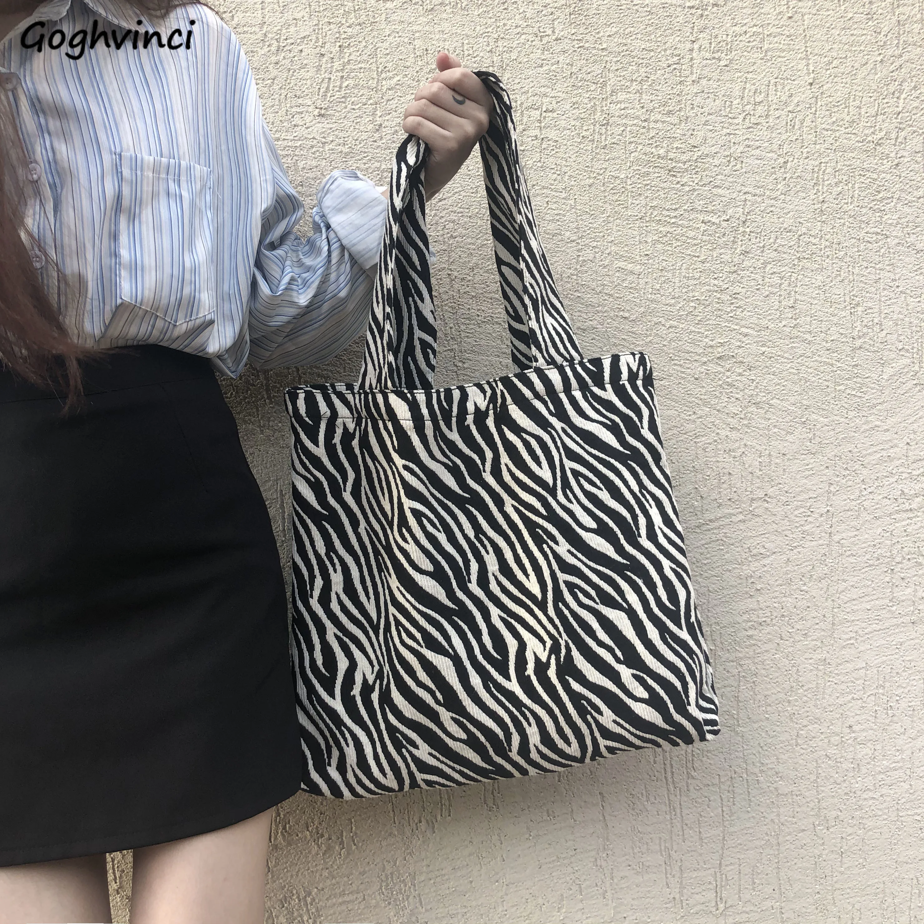 

Zebra Striped Shopping Bags Women Large Capacity Reusable Canvas Simple Grocery All-match Foldable College Book Bolsa Handbag