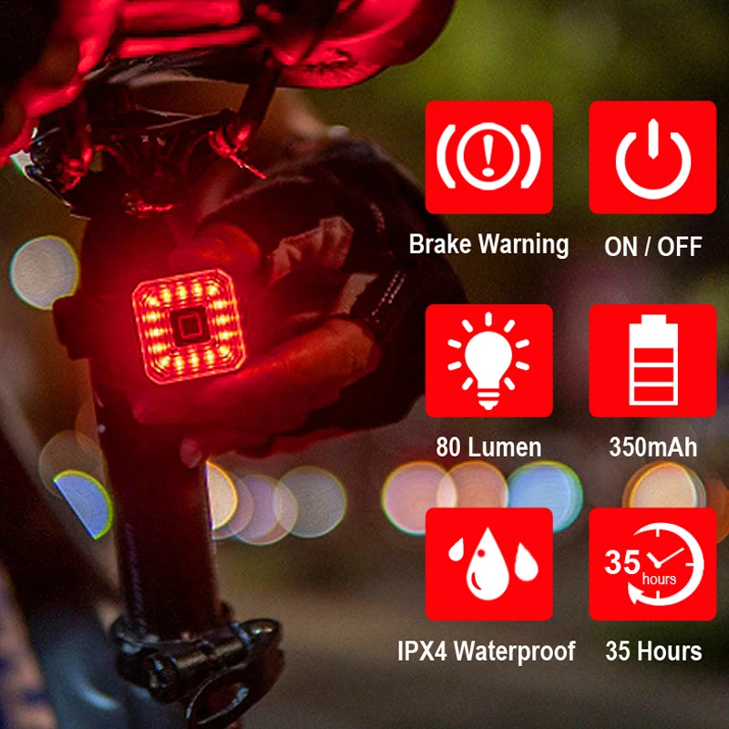 

LED Bicycle Light Auto Brake Bike Taillight USB Rechargeable Smart Cycling Tail Rear Lantern Waterproof Riding Warning Back Lamp