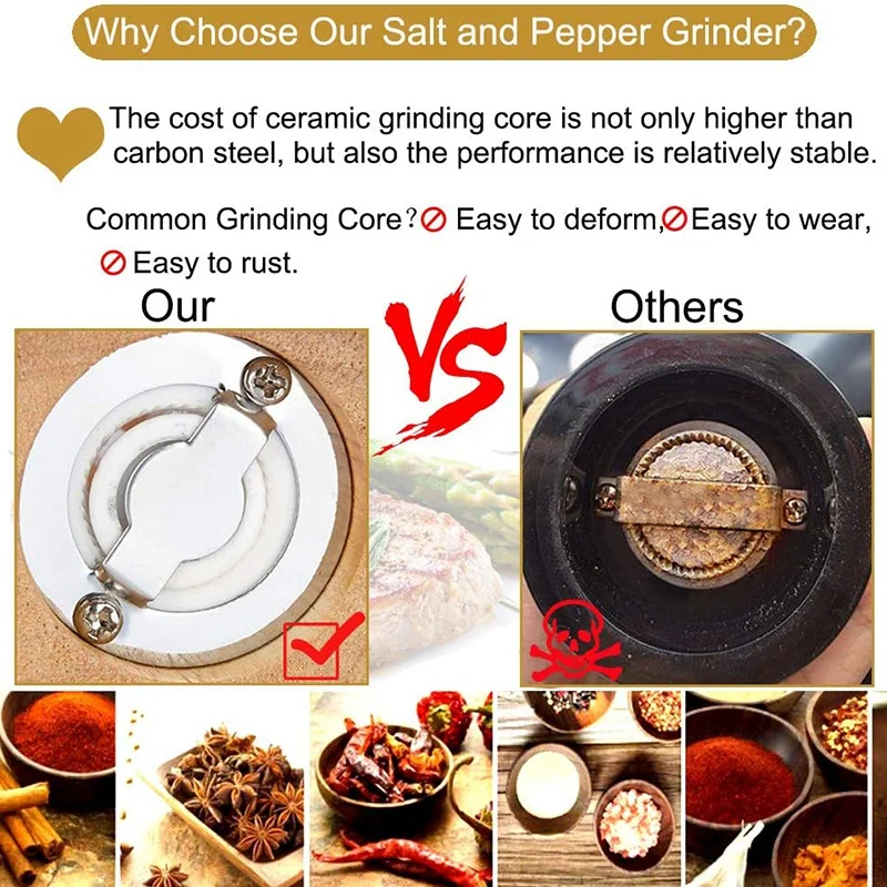 Мельница для соли и перца набор с натуральным дровяным цветом 2 пачки шейкеры