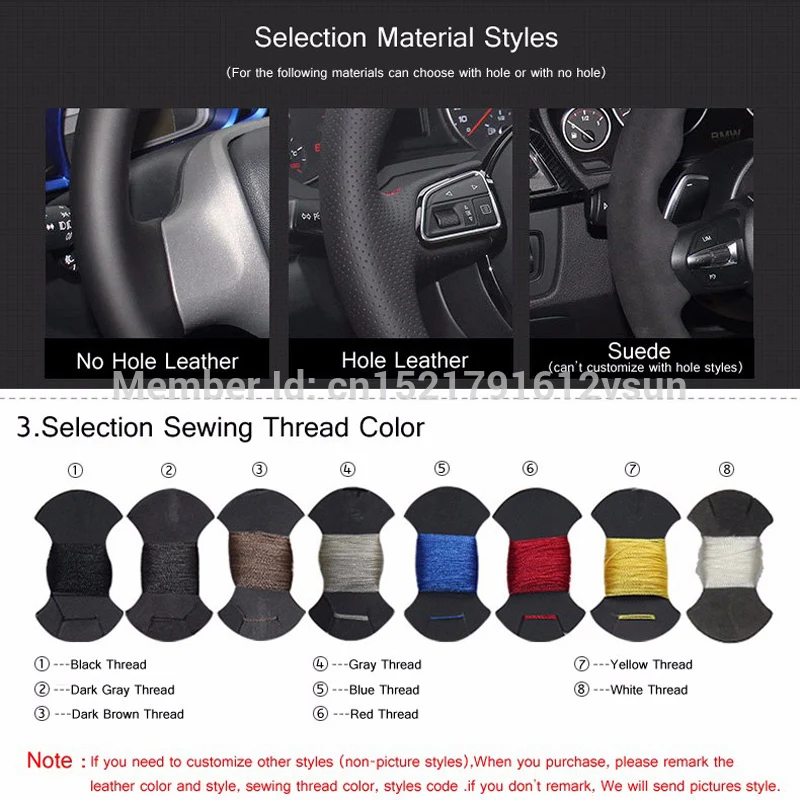 

smRKE For VW Golf 6 Polo Sagitar Bora Santana Jetta Hand-stitched Anti-Slip Black Leather Red Thread DIY Steering Wheel Cover