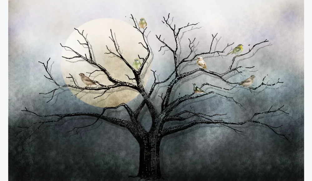 Фотообои на заказ роспись в китайском стиле искусство абстрактные цветы и птицы