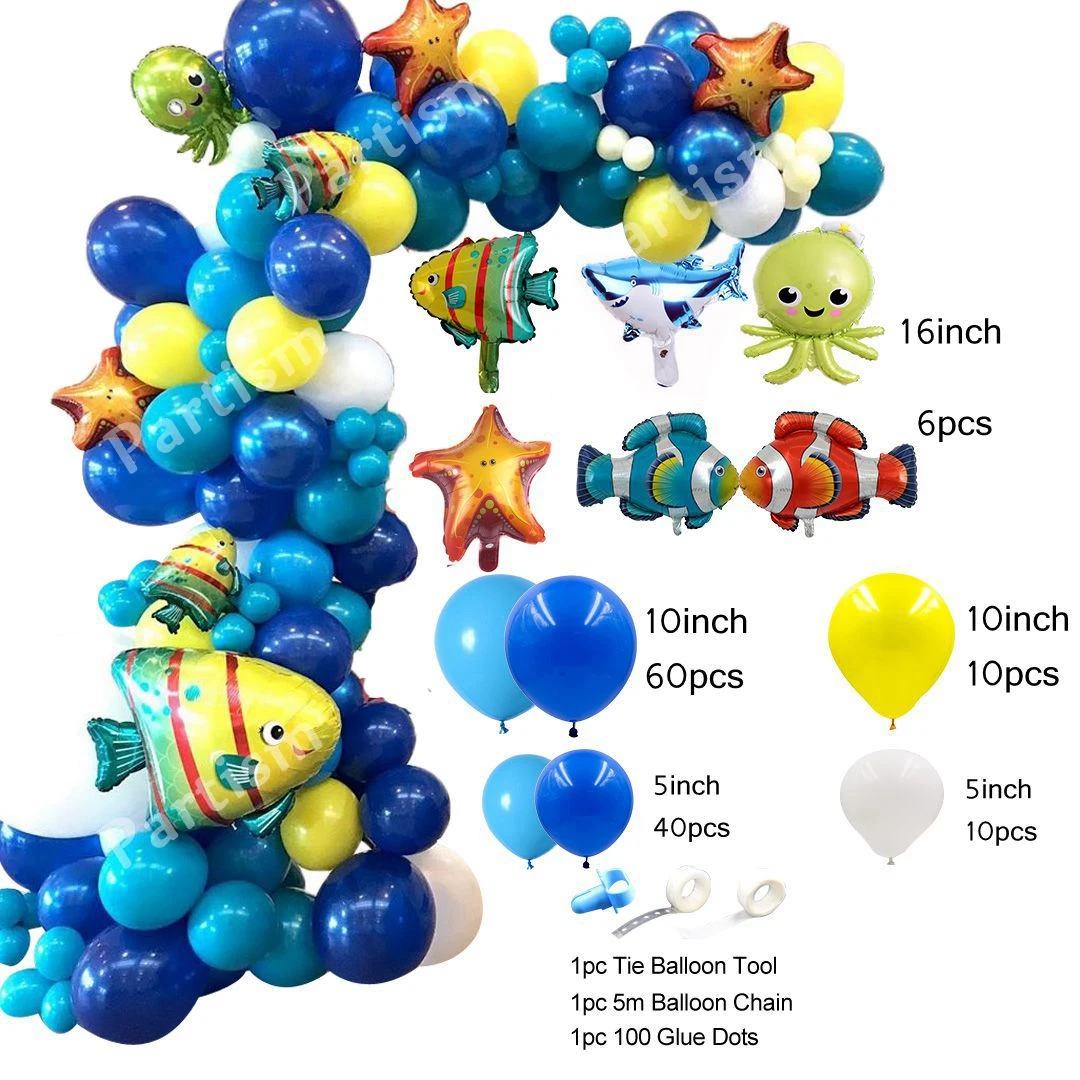 129pcs ocean theme balloon kit cartoon sharkfish under sea animals balls kids birthday gifts diy party decoration home supplies free global shipping