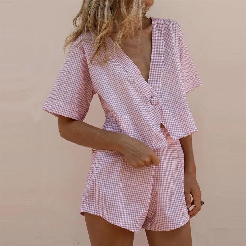 Повседневный Женский комплект из двух предметов топы с коротким рукавом и