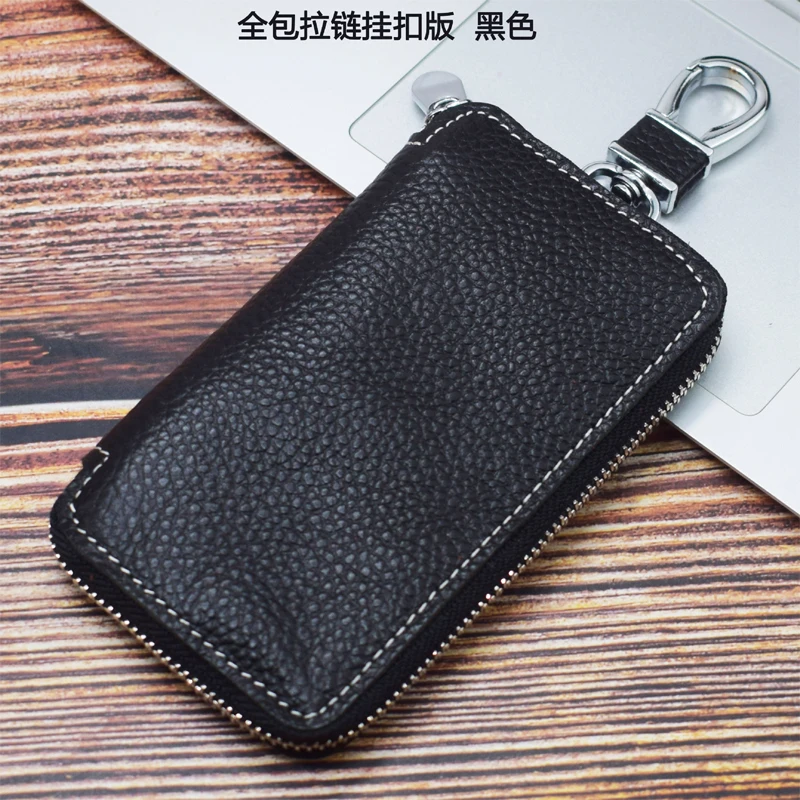 Genuine Leather Key Wallet Men Keychain Holder Pouch Purse Zipper Designer Car Key Case Multifunction Door Keys Housekeeper Bag