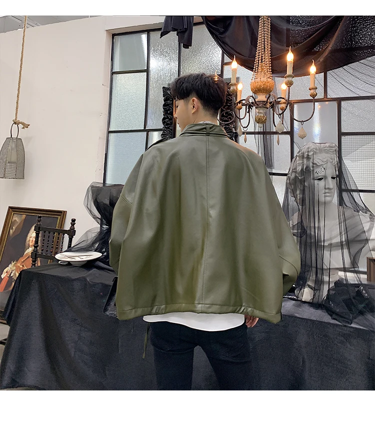 Куртка мужская из искусственной кожи свободная Короткая Повседневная с