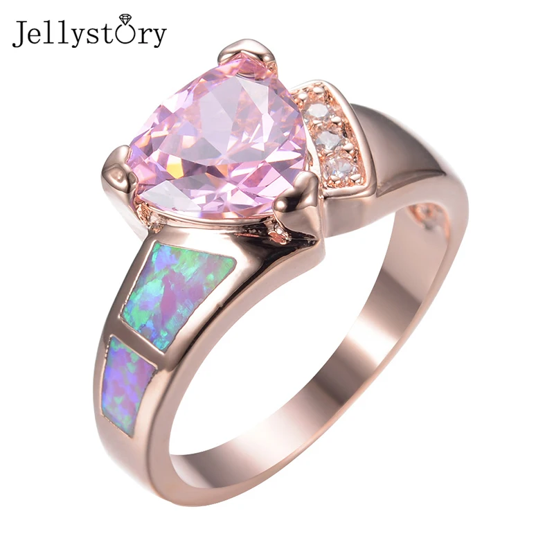 

Jellystory Heart Opal Rings For Women 925 Sterling Silver Simple Pink Gemstone Zircon Wedding Anniversary Fine Jewelry Gifts