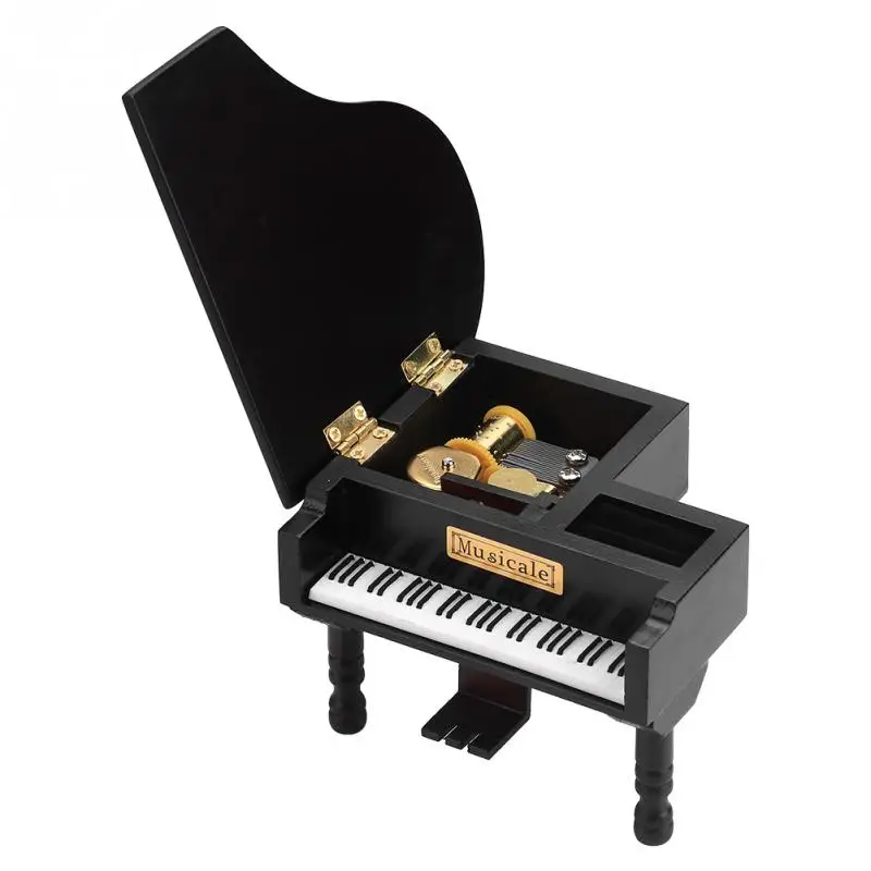 Wooded Music Box Windup Piano Grand Shaped with Small Stool Chrismas Gift Birthday Present for Friend | Дом и сад