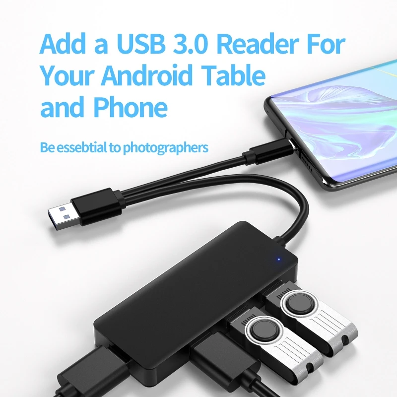 

USB 3.0 Hub, 4 Port Ultra-Slim Data USB Hub with 2 Way USB Cable Type-c USB 3.0