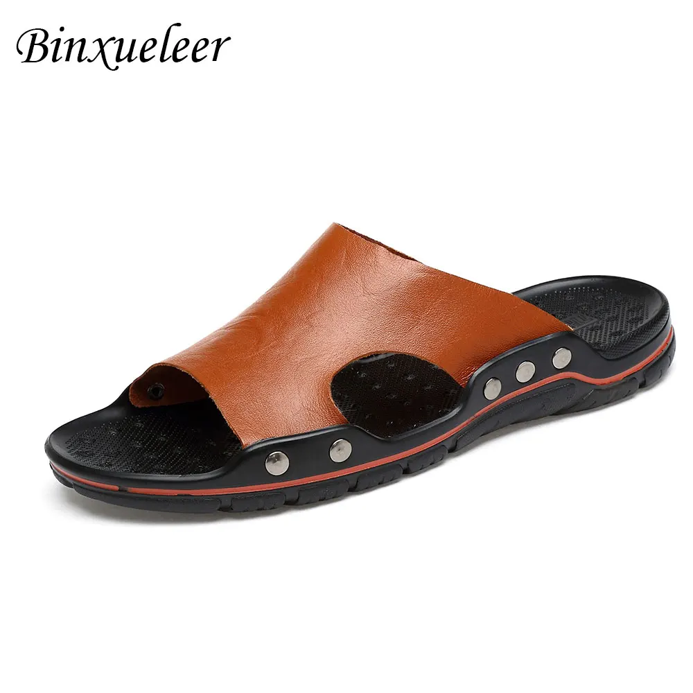Мужские кожаные шлепанцы пляжные сандалии открытый носок сланцы летняя обувь |