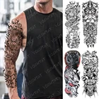 Большой рукав-тату на руку, дракон, огонь, тигр, Будда, водостойкая наклейка, прайна, боди-арт, полностью искусственная татуировка для женщин и мужчин  татуировки мужские