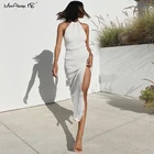 Женское вечернее платье Mnealways, белое длинное платье с воротником-хомутом и высоким разрезом, праздничный сарафан с открытой спиной, 2021