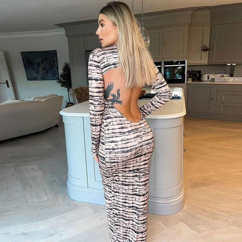 

Backless Dress For Women maxi Dresses Palace Robes Vintage Elegant Long Sleeve Autumn Winter 2021 Fashion Street Style Clothing
