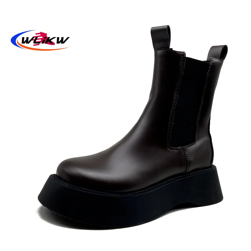 

Женские ботильоны из натуральной кожи, черные ботинки челси на платформе, повседневные ботинки В рыцарском стиле, 2021