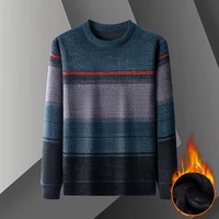 2021 men winter clothes fashion patchwork plus velvet pullovers sweater casual slim warm knit o neck long sleeve men clothing