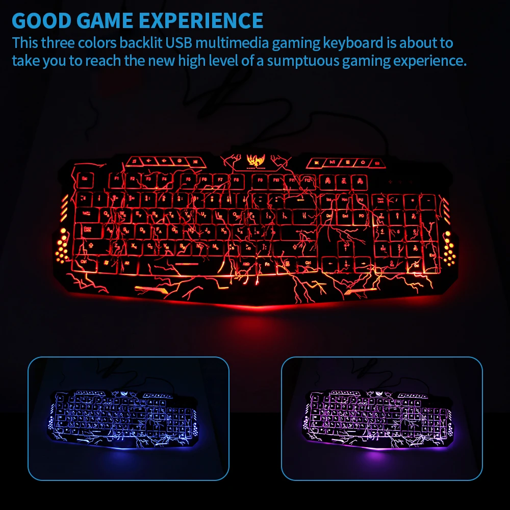 

Russian Backlit Keyboard LED USB Wired Breathing Purple/Blue/Red Waterproof Computer Crack Gaming Professional Keyboard