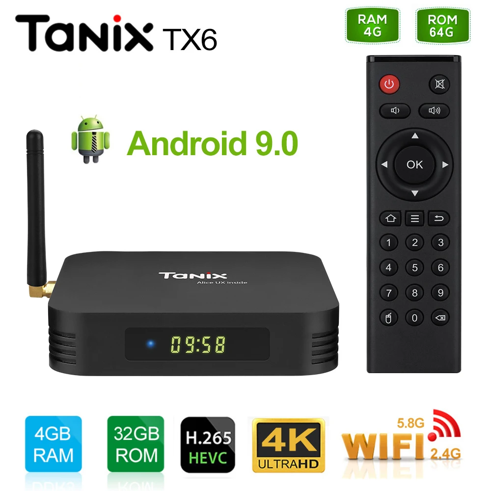 ТВ приставка Allwinner H6 10 шт./лот TX6 четырехъядерный Android 9 0 4 Гб 32 ГБ/64 ГБ 4K медиаплеер