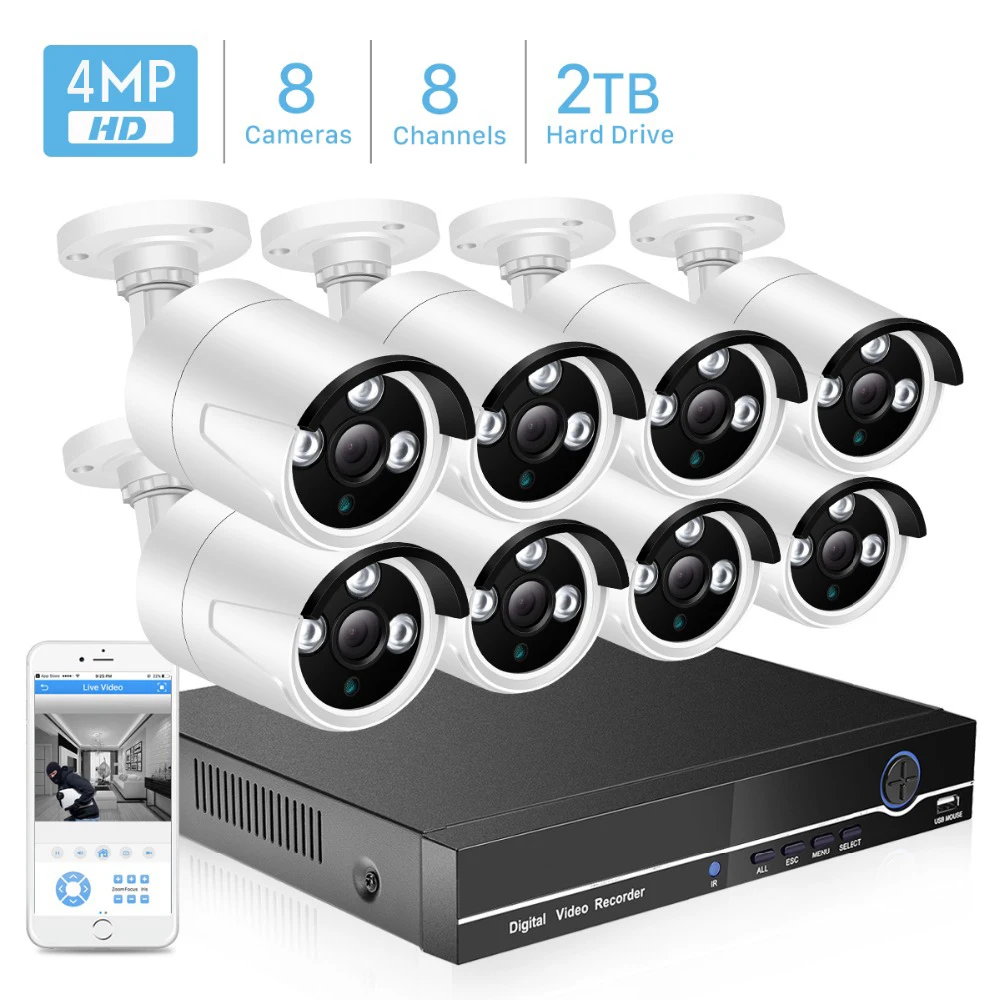 Besder 8CH 4MP POE камера безопасности комплект H.265 POE ip-камера ИК наружная Водонепроницаемая домашняя CCTV видеонаблюдение NVR комплект P2P