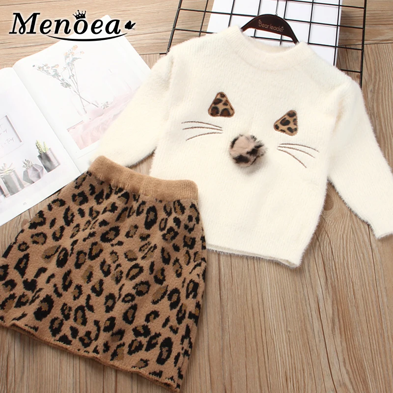 

Menoea Children Autumn Leopard Clothes Kids Winter Sweater Dress Woollen Long Sleeve Cat Design Girls Clothes Knit Dresses
