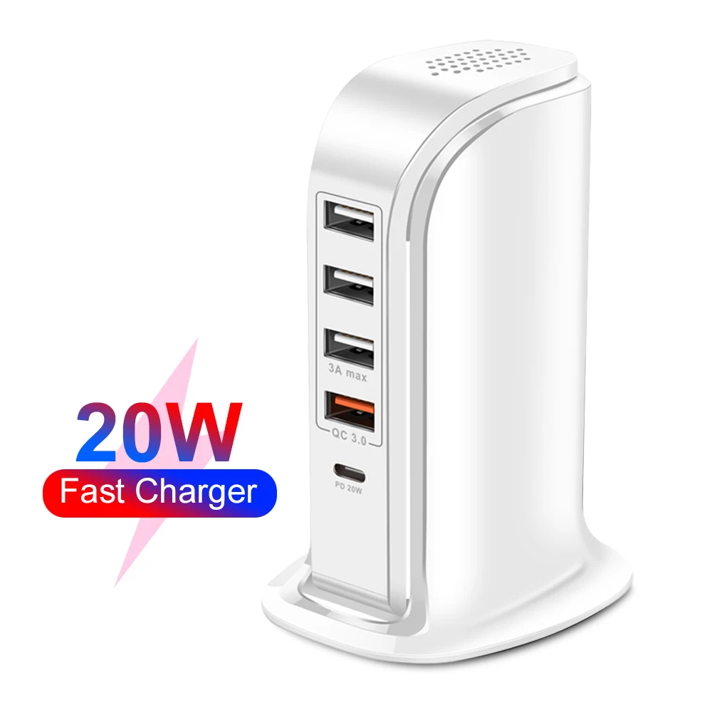 

Multi 5 Port Charger USB Type C PD 20W phone Quick Charging station Dock Station Home Travel Adapter Bench Socket US EU UK Plug