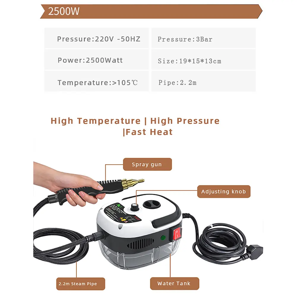 

2500W Portable High Temperature Steam Cleaning Machine Household Car Cleaner Kitchen Tool Automatic Pumping Sterilization
