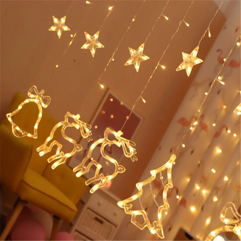 Креативная Рождественская звезда занавеска С лосями светодиодный струнный