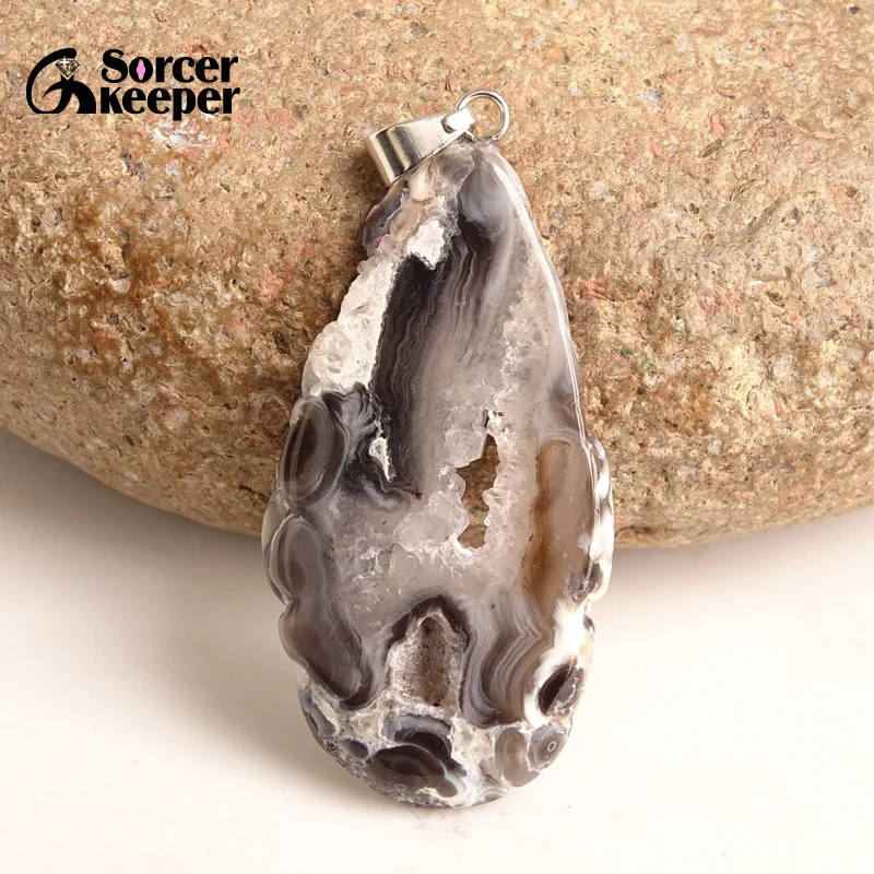 Натуральный жеод Агаты Кулоны ожерелье кристалл сырой рок геоде минеральная