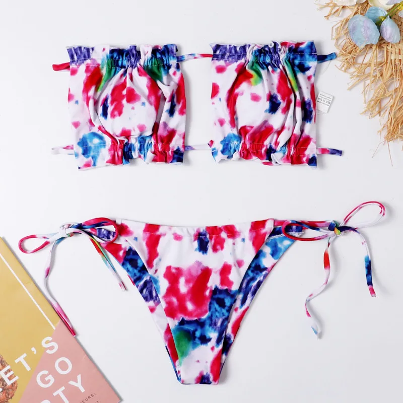 

Swimwear Women Printing Mini Bikinis Female Bandeau Bikini Sets Bandage Beachwear Sexy Bathing Suit Biquini Mujer