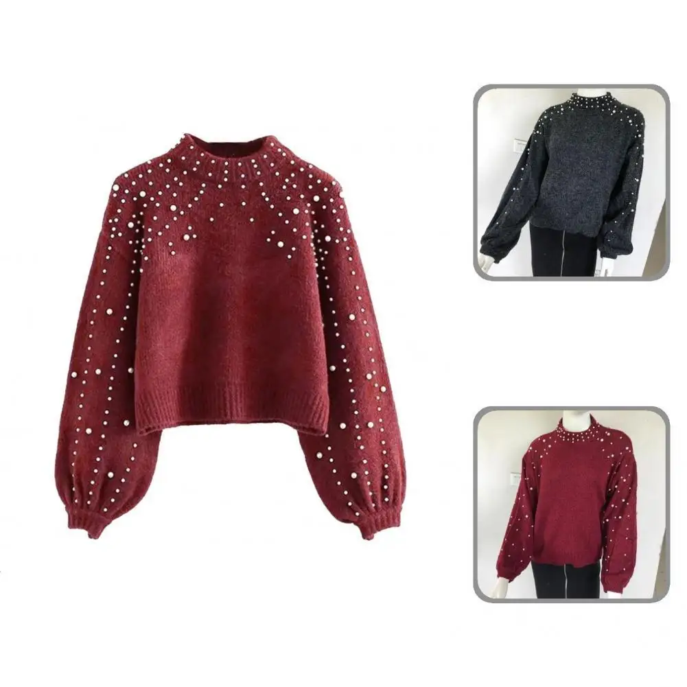 

Stretchy All-Matched Faux Pearl Decor Pullover Sweater Ladies Clothing