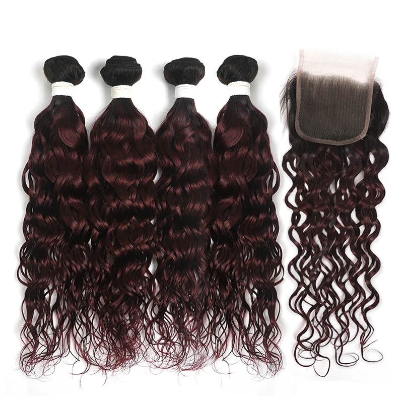 4 шт. волнистые пучки с закрытием бразильские красного вина натуральные кудрявые